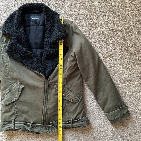 Express Jacket Womens Extra Small Full Zip Notch Green Cotton Fleece Lined - Picture 7 of 13